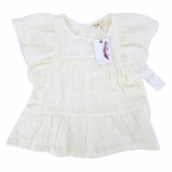 Jessica Simpson Girls Cream Cotton Ruffle Sleeve Top Blouse size 5/6 NWT - Picture 2 of 9